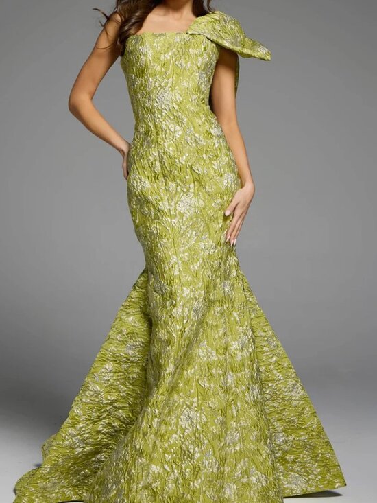 Jovani Dresses & Skirts - NWT Jovani 41130 One Shoulder Bow Sleeves Mermaid Dress Yellow size 4